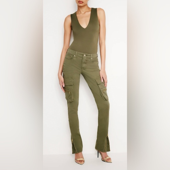 GOOD AMERICAN Twill Skinny Cargo Pants Fatigue 001 Size 10/30 - Picture 2 of 6